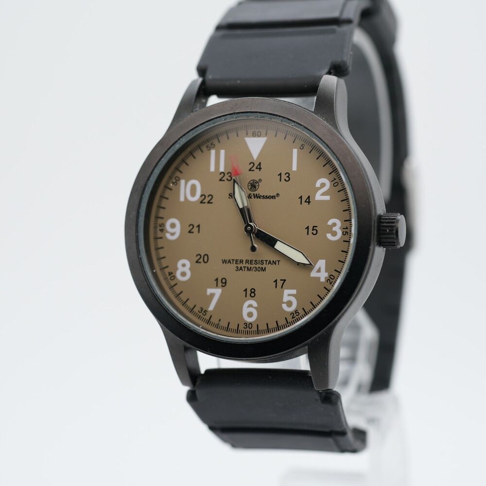 Smith & Wesson Men's Black Tan Dial Field Watch